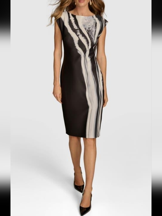 Donna Karan Dresses & Skirts - Donna Karan Black White Abstract Print Sheath Dress Sz 2 Sleeveless NWT Cocktail